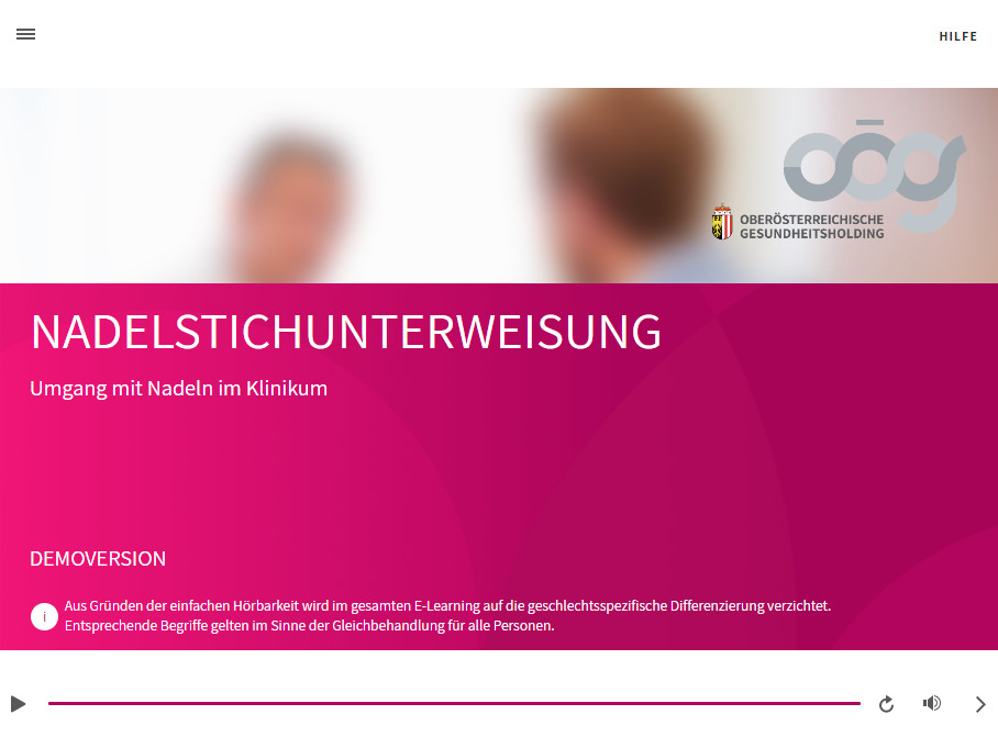 Nadelstich-Unterweisung auf der Akawiki E-Learning Plattform (basierend auf LMS eFront basic) von der Oberösterreichischen Gesundheitsholding